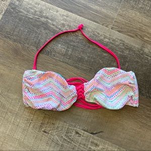 PINK Victoria’s Secret Neon Pink Strappy Bikini Top Halter Cutout Strappy Back